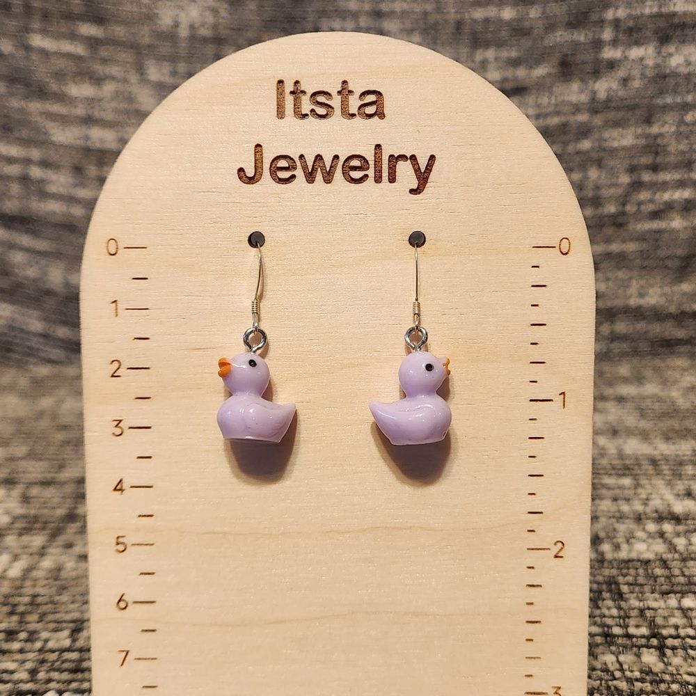 Purple Rubber Ducky Earrings on Sterling Silver French Earwires